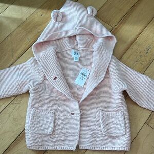 NWT Baby GAP Baby Bear Garter Cardigan Light Pink - Size 3-6M.